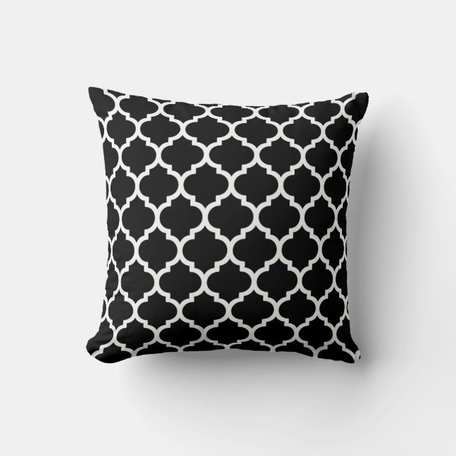 Coussin Trellis marocain motif I noir et blanc (Recto)