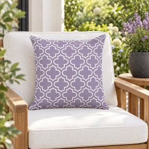 Coussin Trellis Quatrefoil Blanc Lavande Classique