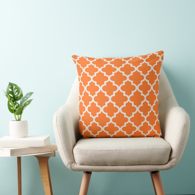 Coussin Trellis Quatrefoil Blanc Orange Gras (Chaise)