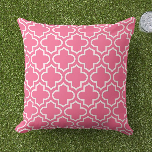 Coussin Trellis Quatrefoil Blanc Rose Clair (Herbe)