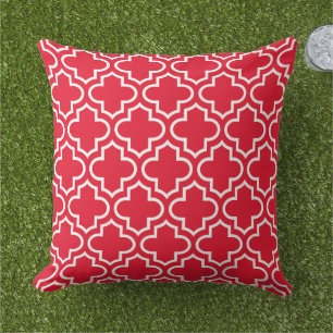 Coussin Trellis Quatrefoil Blanc Rouge Gras