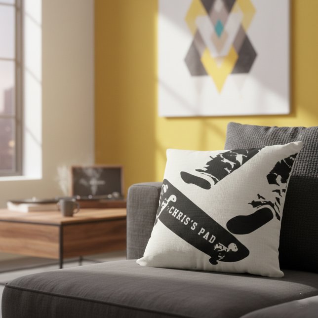Coussin Tremplin de skateboard personnalisé – Noir et blan (Créateur téléchargé)