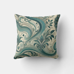 Coussin Trending Turquoise complexe Floral et Motif à tors