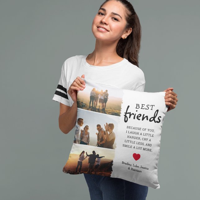 Coussin Trendy Best Friends Photo Collage & Quote (Créateur téléchargé)