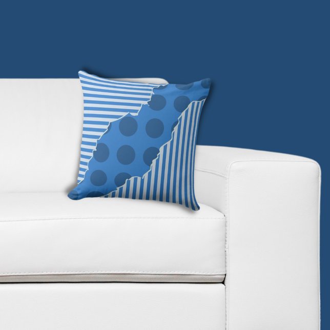 Coussin Trendy Blue Geometry Layers Stripes & Dots (Trendy Blue Geometric Layered Stripes & Dots Throw Pillow)
