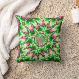 Coussin Trendy rose et vert fractal