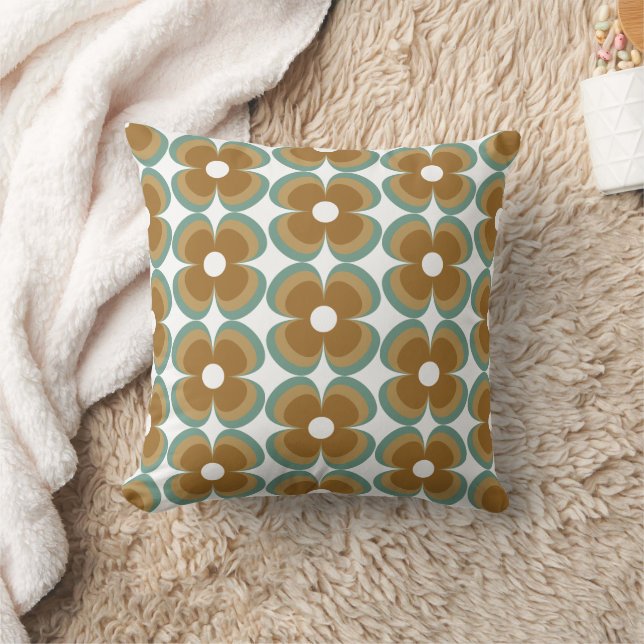 Coussin Trendy Teal Caramel Retro Groovy Flowers Seamless (Couverture)