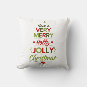 Coussin Très Joyeux Holly Jolly Typographie d'arbre de Noë