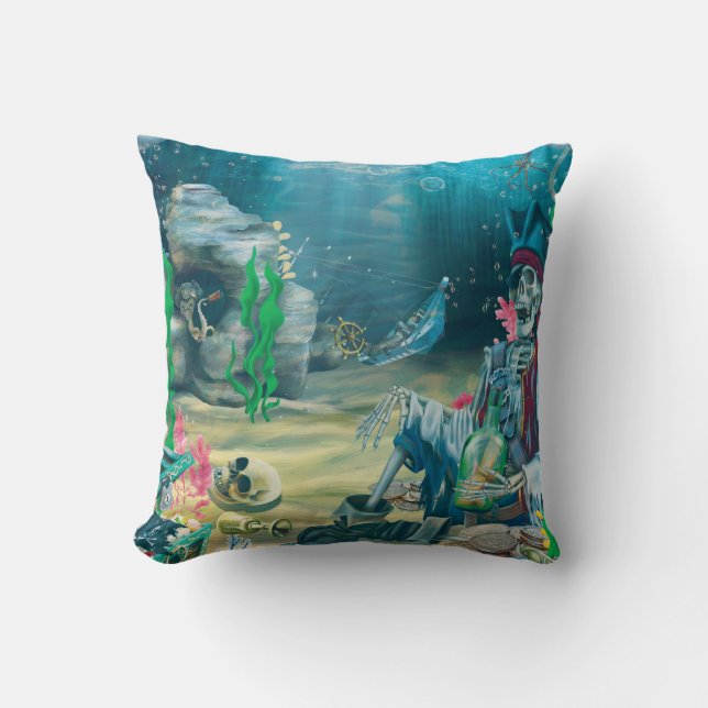 Coussin Trésor de squelette de pirate sous la mer (Recto)