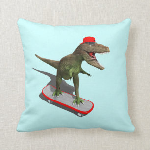 Coussin TRex faisant de la planche à roulettes
