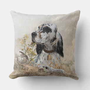 Coussin Tri Couleur Anglais Setter Art, chasse en bois