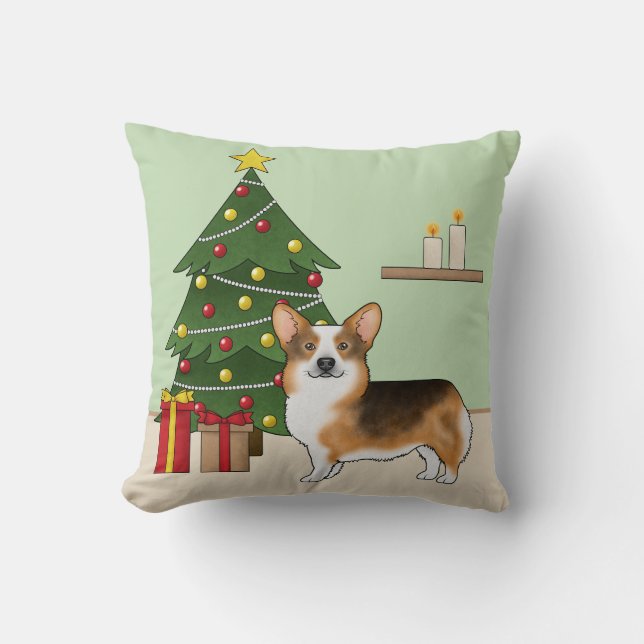 Coussin Tri Pembroke en tête rouge Corgi gallois Arbre de  (Recto)