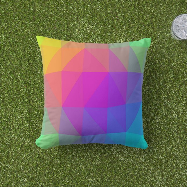 Coussin Triangle Abstrait Néon Arc-en-Ciel (Herbe)