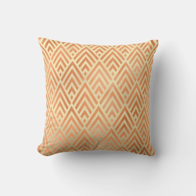 Coussin Triangle Art Déco Géométrie Or Chaud Cuivre Jaune (Recto)