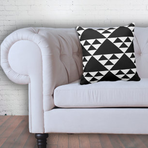 Coussin Triangle ethnique géométrique Motif blanc et noir