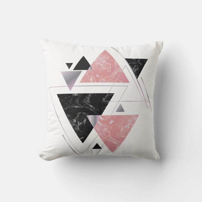 Coussin Triangle géométrique rose et noir (Recto)