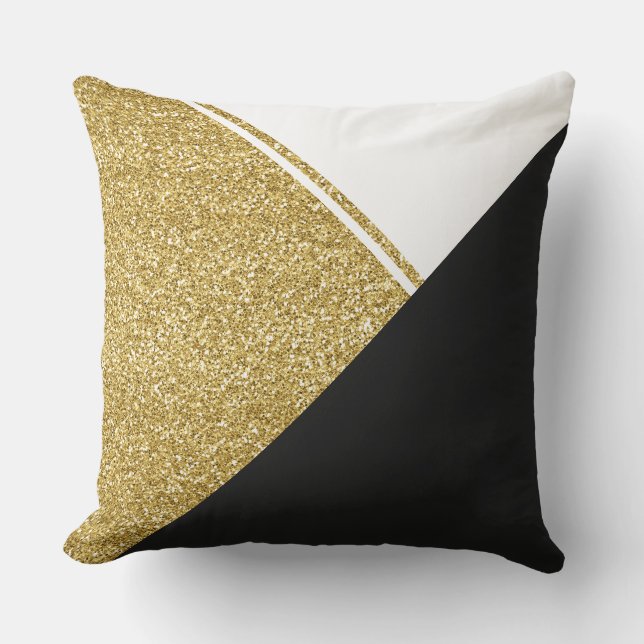 Coussin Triangle moderne de noir d'or blanc (Recto)