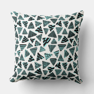 Coussin Triangles 240121 - Noir et bleu glace sur blanc