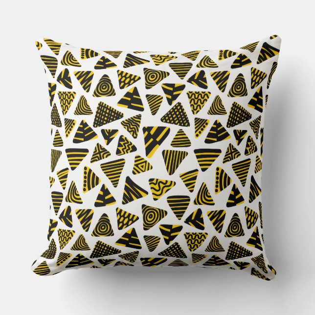 Coussin Triangles 240121 - Noir et orange sur blanc (Recto)