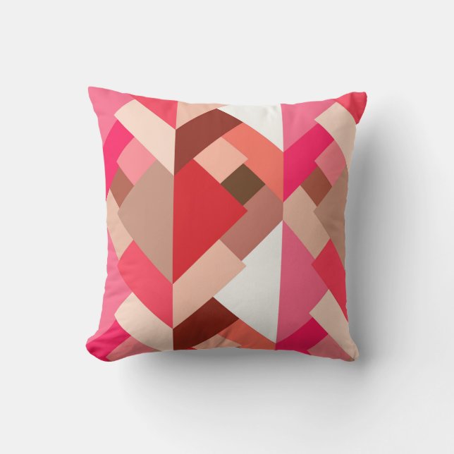 Coussin Triangles abstraites modernes, rouge et rose de (Recto)