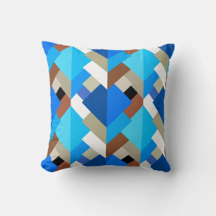 Coussin Triangles Abstraits modernes, Bleu de Cobalt et Br