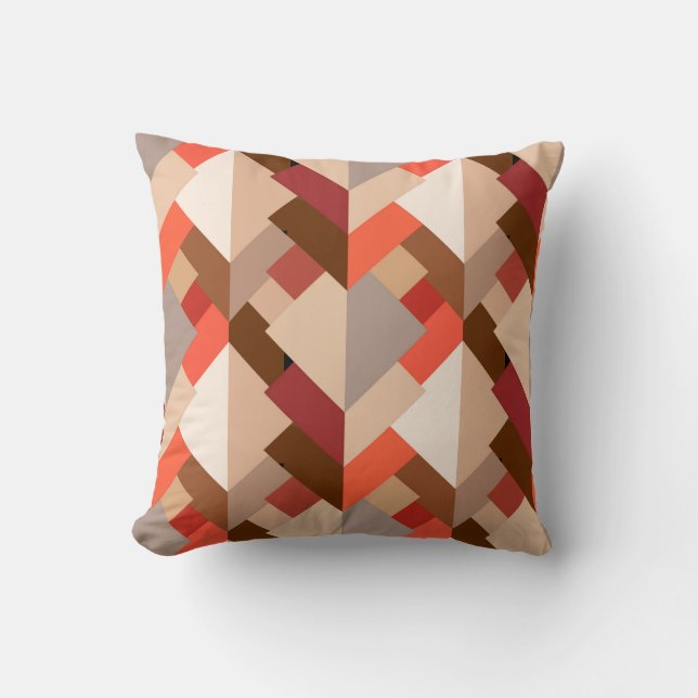 Coussin Triangles Abstraits modernes, Brown, Taupe et Oran (Recto)