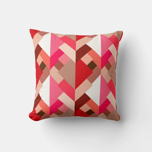 Coussin Triangles Abstraits modernes, Coral rouge et rose (Recto)
