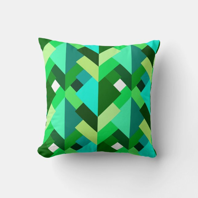Coussin Triangles Abstraits modernes, Emerald Green et Aqu (Recto)