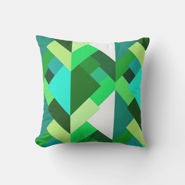 Coussin Triangles Abstraits modernes, Emerald Green et Aqu (Recto)