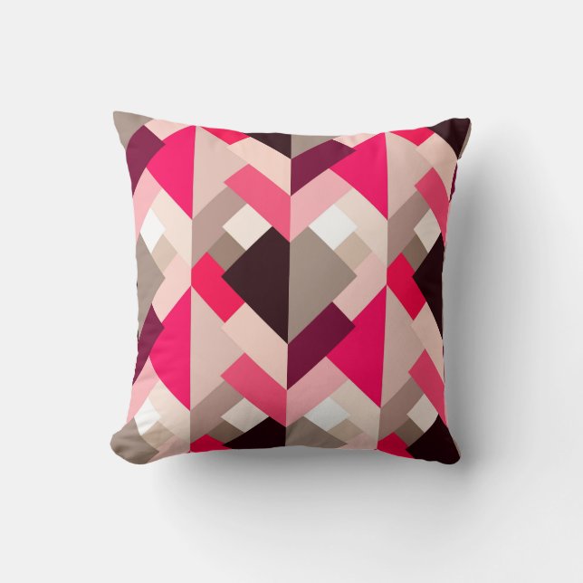 Coussin Triangles Abstraits modernes, Fuchsia rose et gris (Recto)