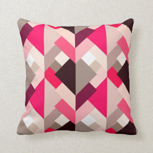 Coussin Triangles Abstraits modernes, Fuchsia rose et gris