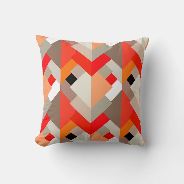 Coussin Triangles Abstraits modernes, orange, rouge et gri (Recto)