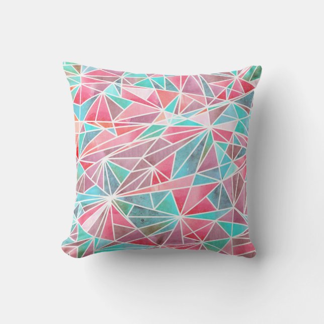 Coussin Triangles aquarelle, mosaïque estivale lumineuse. (Recto)