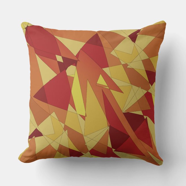 Coussin Triangles beiges, jaunes, rouges et géométriques t (Recto)