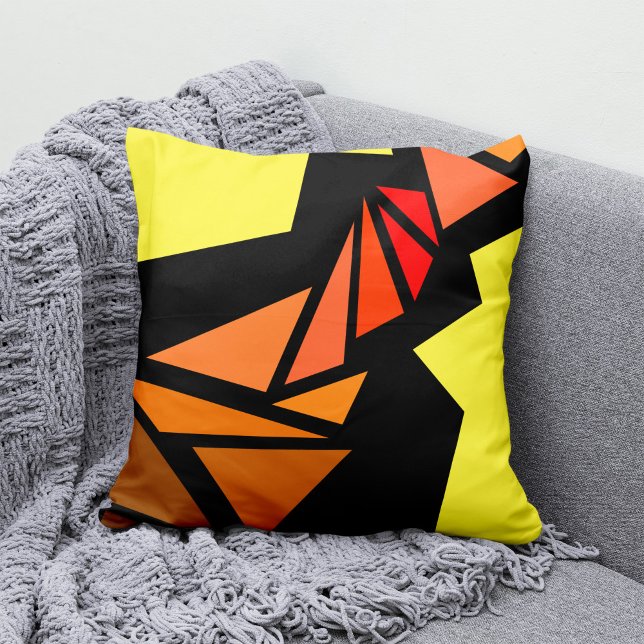 Coussin Triangles colorés Abstrait Géométrique Jaune noir (Créateur téléchargé)