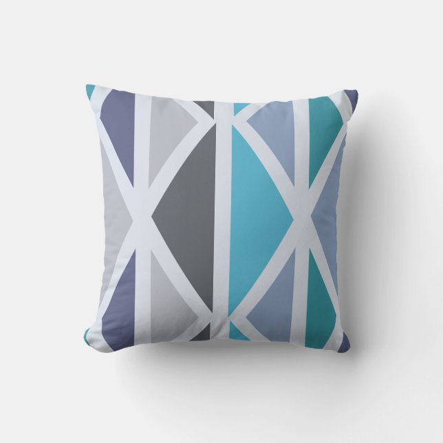 Coussin Triangles d'art géométrique rétro gris turquoise (Recto)