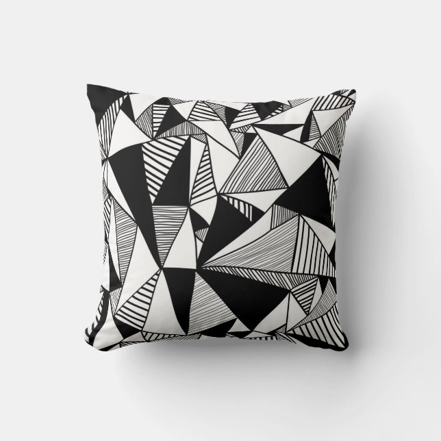Coussin Triangles De Mosaïque, Texture Blanc Noir. (Recto)