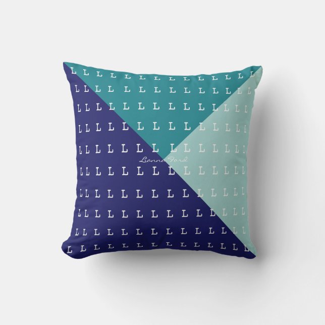 Coussin Triangles et initiales géométriques Motif bleu (Recto)