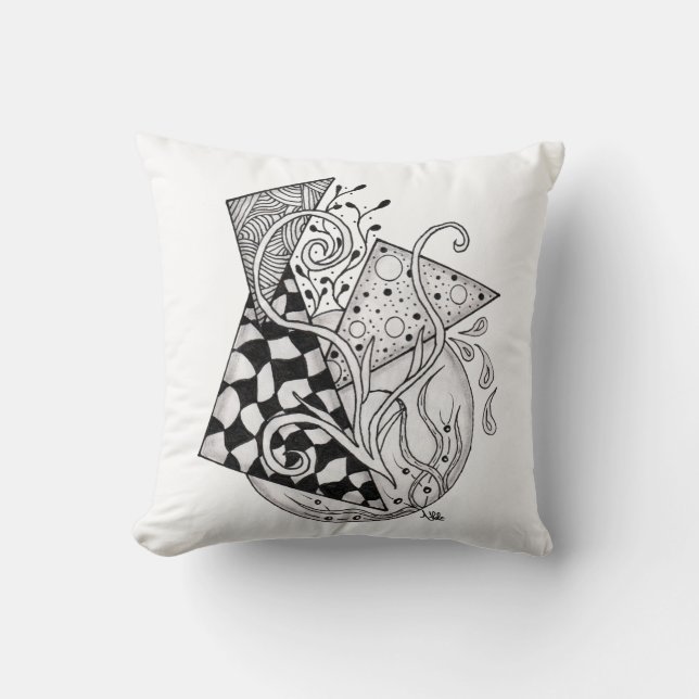 Coussin Triangles floraux, dessin enchevêtré - (Recto)