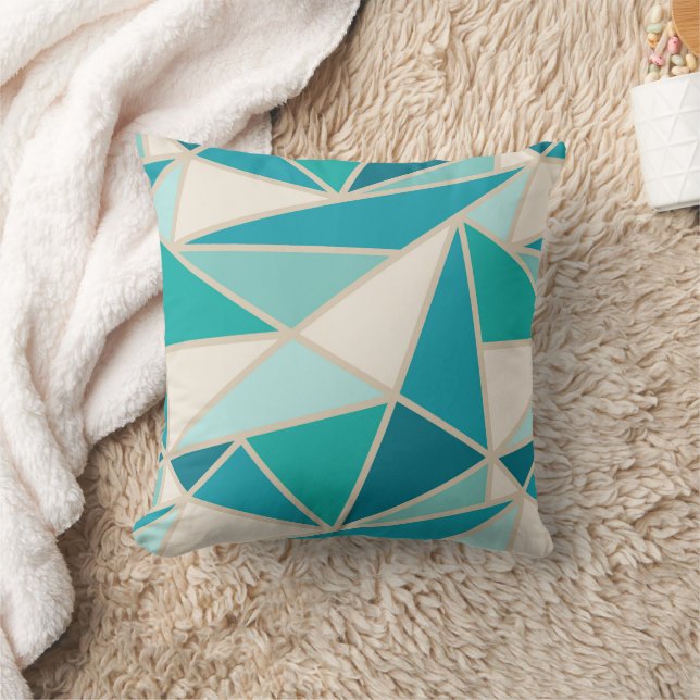 Coussin Triangles géométriques, Bleu Lagon Turquoise Côtie (Couverture)