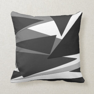 Coussin Triangles géométriques noires, grises, et blanches