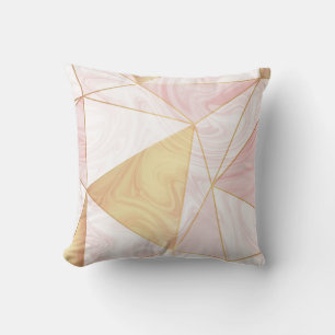 Coussin Triangles géométriques poly en marbre rose et or
