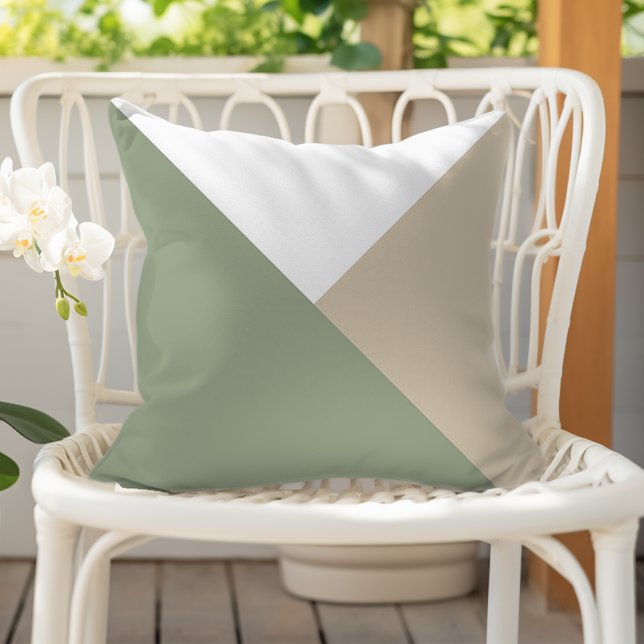 Coussin Triangles Moderne Bloc de Couleurs Vert Sauge Beig (Créateur téléchargé)