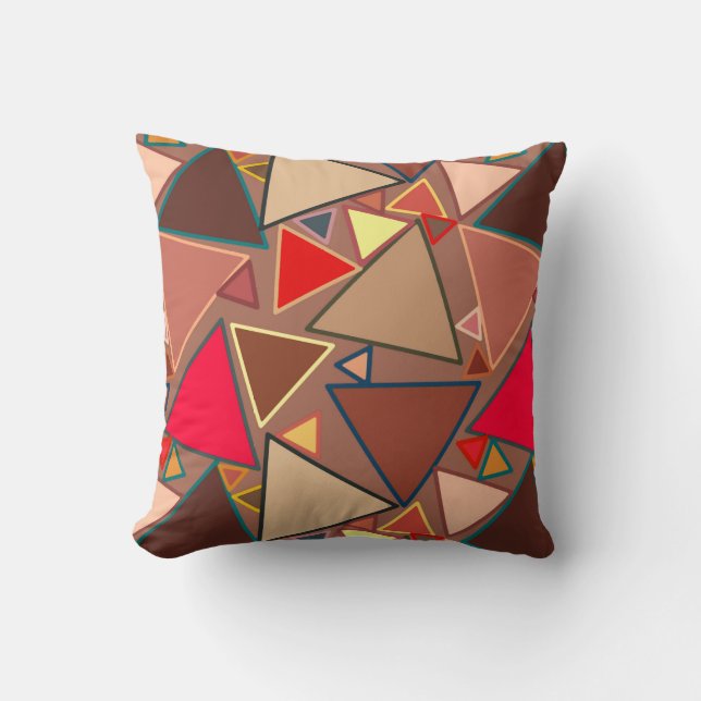 Coussin Triangles Modernes du Milieu du Siècle, Taupe, Bru (Recto)