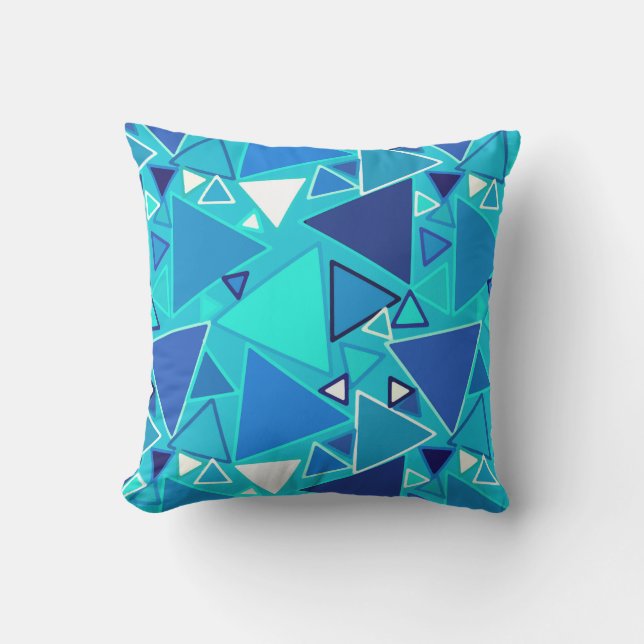 Coussin Triangles modernes du milieu du siècle, tons bleus (Recto)