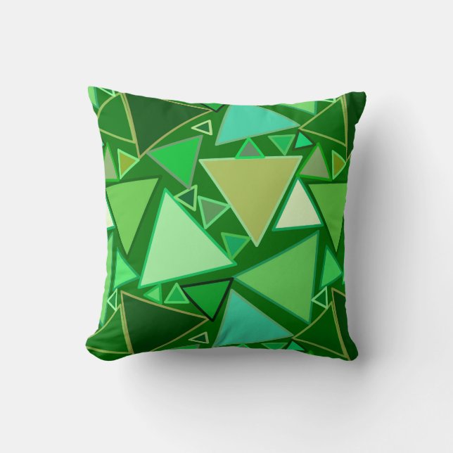 Coussin Triangles Modernes Du Milieu Du Siècle, Vert Émera (Recto)