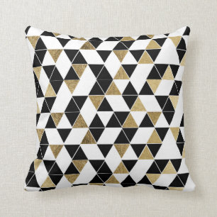 Coussin Triangles modernes noires, blanches, et de Faux