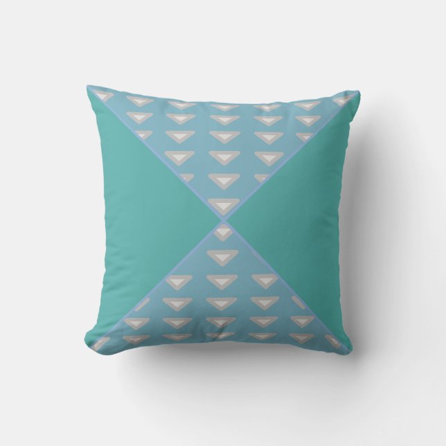 Coussin triangles turquoises et bleus, petits motifs trian (Recto)