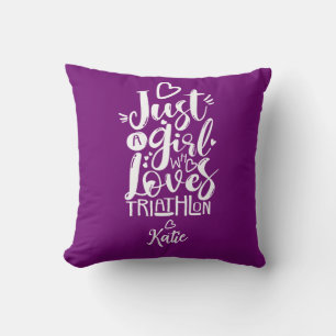 Coussin Triathlon féminin inspirant Purple Script moderne