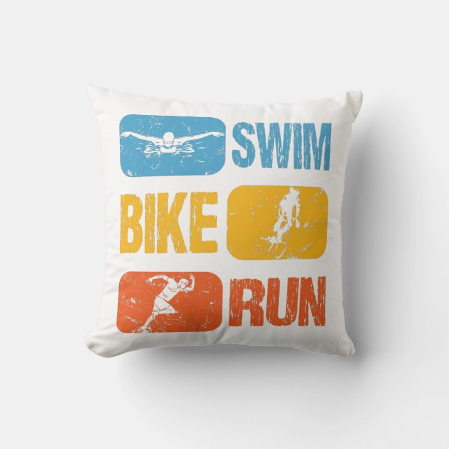 Coussin Triathlon vintage - Course à vélo de natation (Recto)